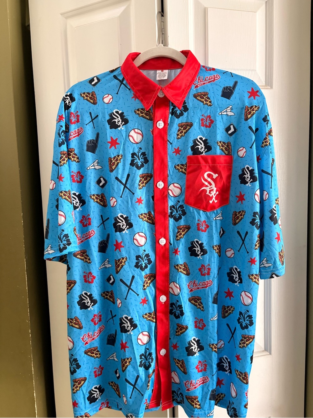 Beggars Pizza Mens Short Sleeve Camp Hawaiian Shirt MLB Chicago White Sox XL